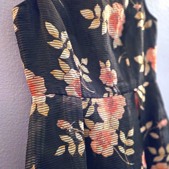 Adrianna Pappell Sheer-Striped Floral Midi Dress, Fitted and Lined, Size 2 - Picture 4 of 4